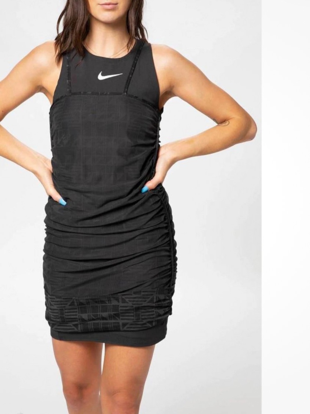 NIKE SPORTSWEAR Two-layer Black Indio Ruched Seam Dress, size Small, NWT